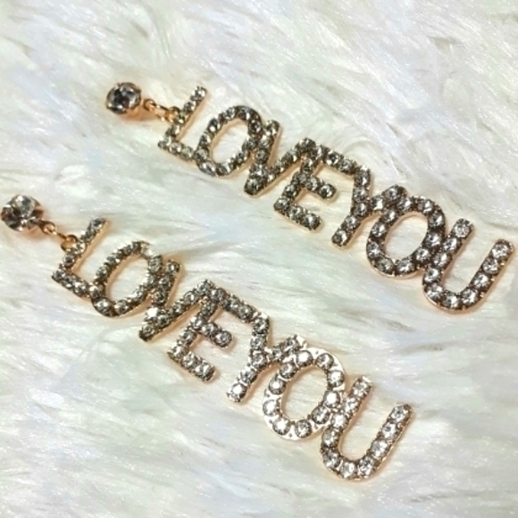 Love You Glam CZ Gold Tone Drop Dangle Earrings - Picture 1 of 4